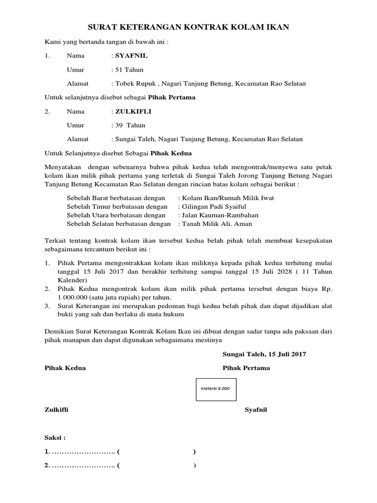 Surat Perjanjian Hutang Piutang
