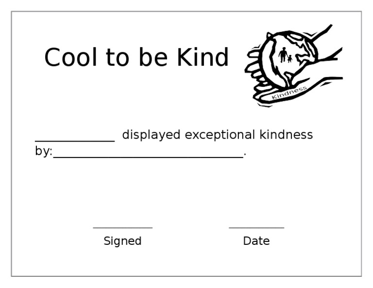 Kindness Certificate Editable PDF