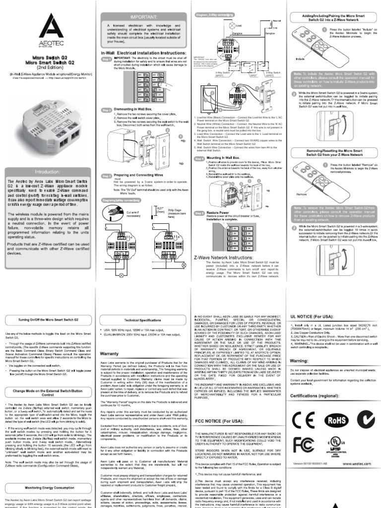 Aeotec Micro Smart Switch G2 Manual | PDF | Switch | Computer Networking