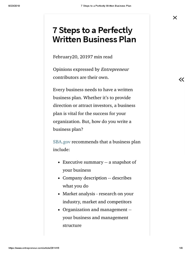 7 Steps To A Perfectly Written Business Plan PDF Business Plan
