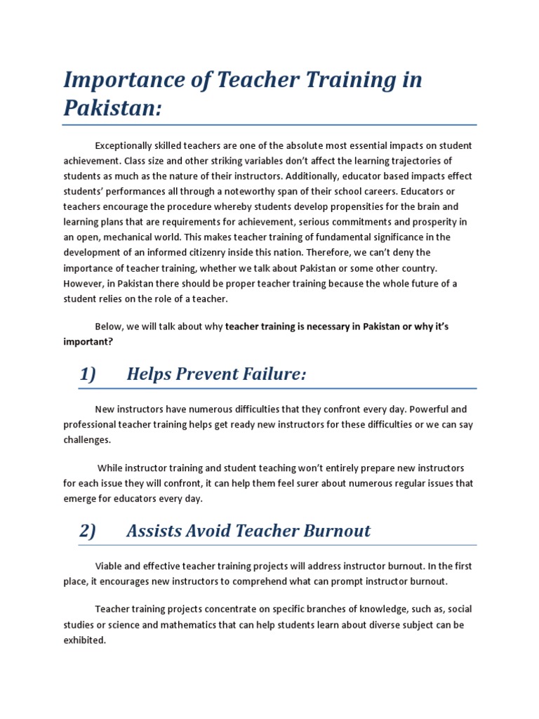 Essential Teacher Training in Pakistan | PDF | Teacher Education | Teachers