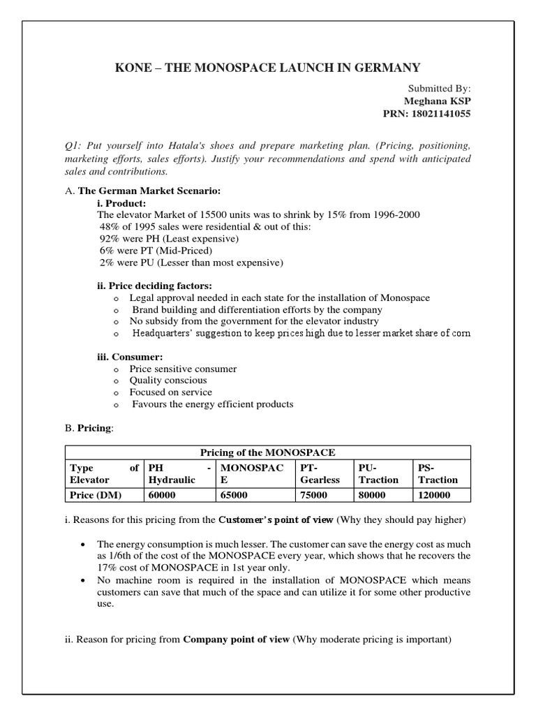 KONE Monospace Launch Strategy in Germany | PDF | Pricing | Elevator