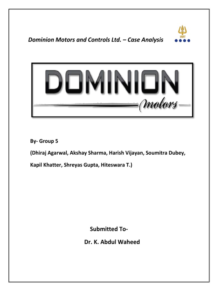 Dominion Motors and Controls Ltd. Case Analysis Download Free PDF