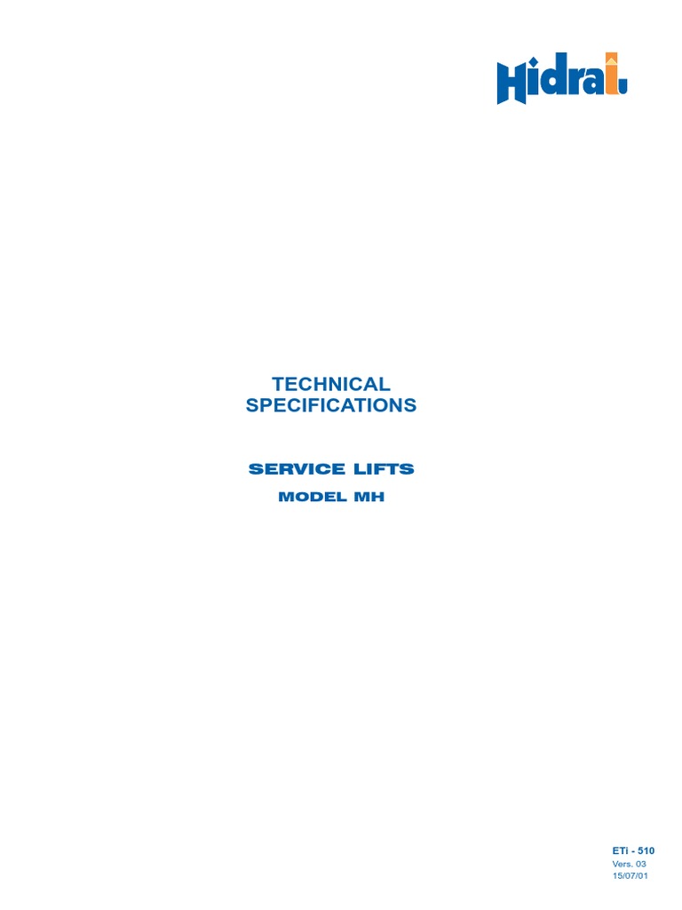 Service Lift MH Technical Specs | PDF | Elevator | Door
