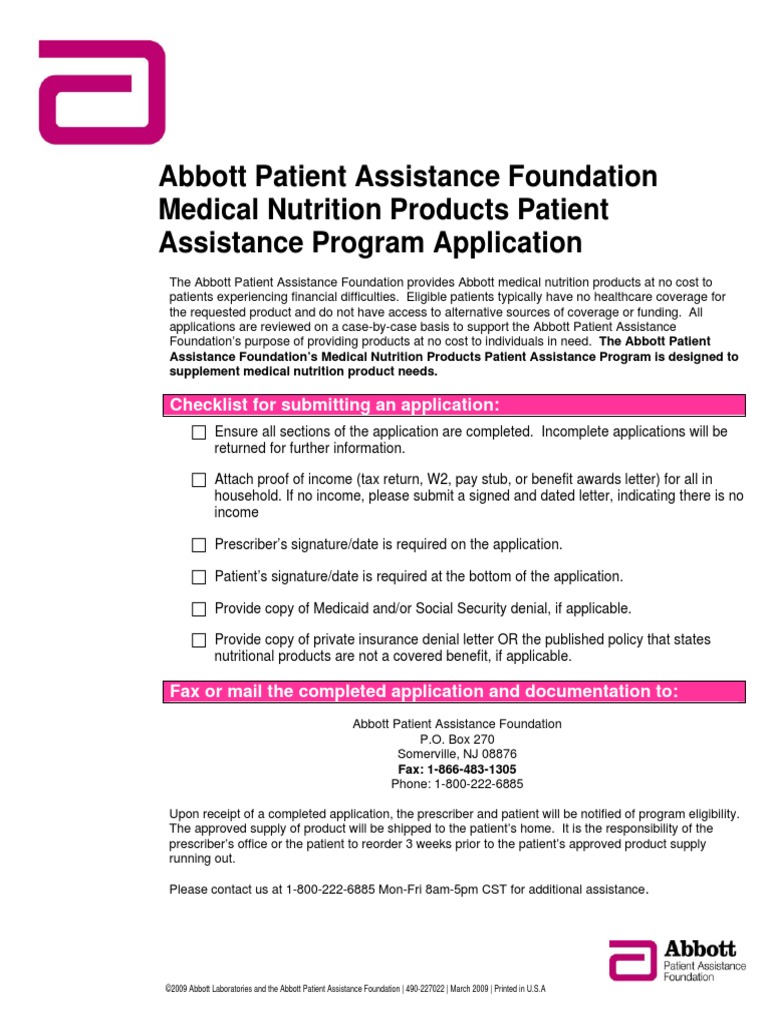 Abbott Patient Assistance Foundation Medical Nutrition Products Patient