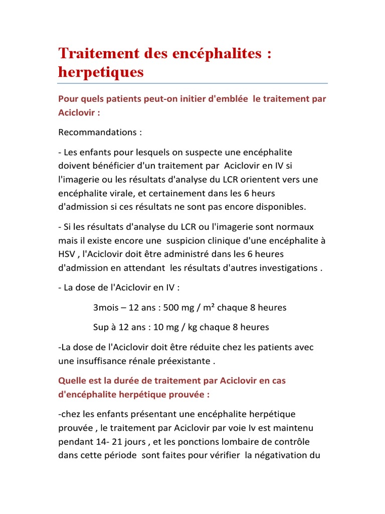 Traitement Des Encéphalites Herpetiques | PDF | Herpès | Liquide ...