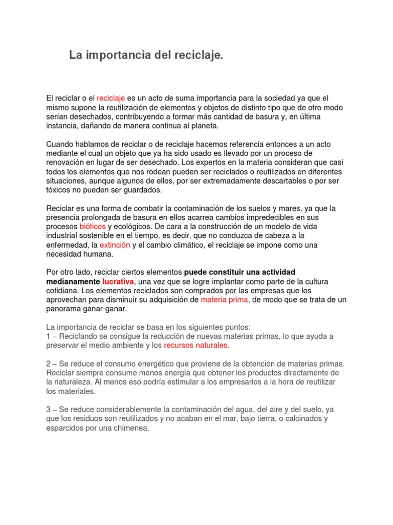 La Importancia Del Reciclaje | PDF | Reciclaje | Tecnología Ambiental