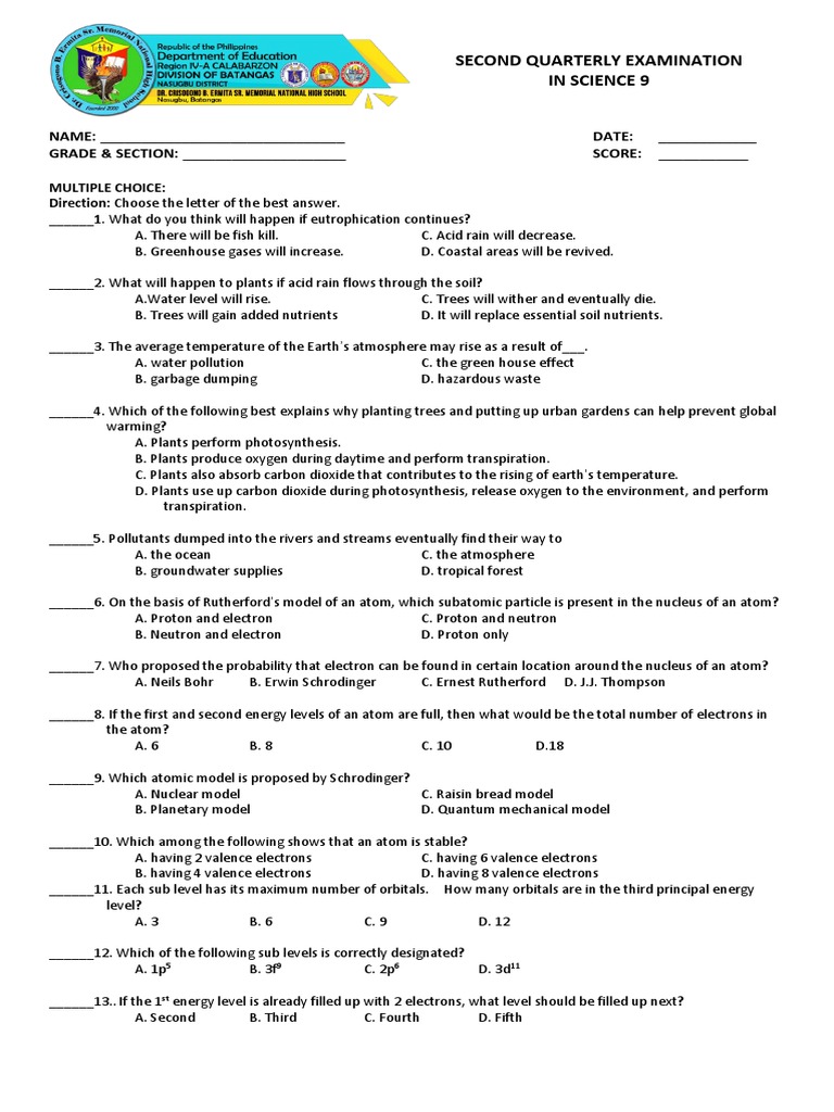 Science 9 Second Periodic Exam | PDF | Covalent Bond | Chemical Bond