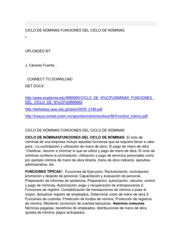 Funciones del Ciclo de Nóminas | PDF | Contabilidad | Cliente