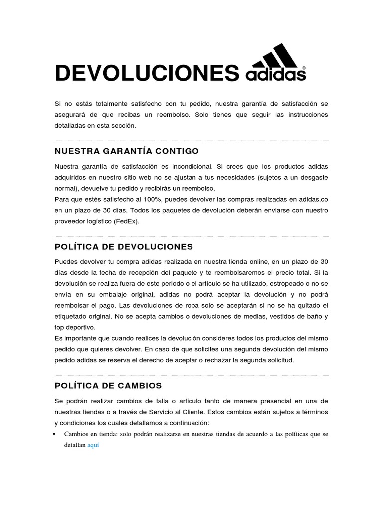 geld Een hekel hebben aan Bij Devoluciones Adidas | PDF | Servicio al Cliente | Las compras en línea