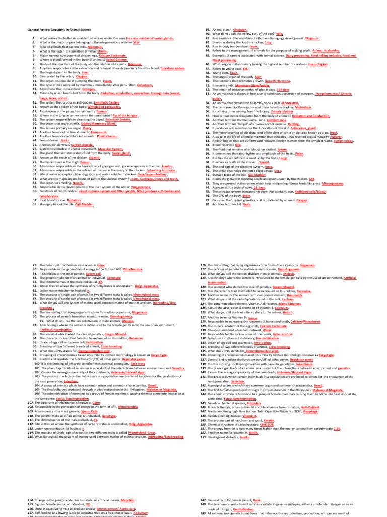 General Review Questions in Animals | PDF | Calf | Cattle