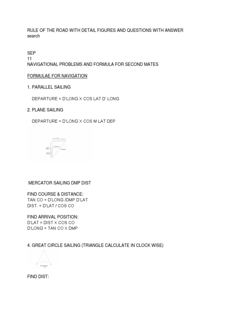 Navigational Formulas for Sailing | PDF | Latitude | Trigonometric ...