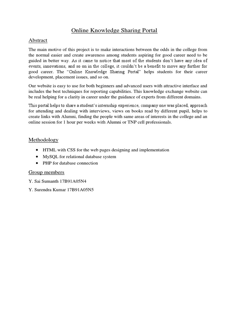 Online Knowledge Sharing Portal for Students | PDF
