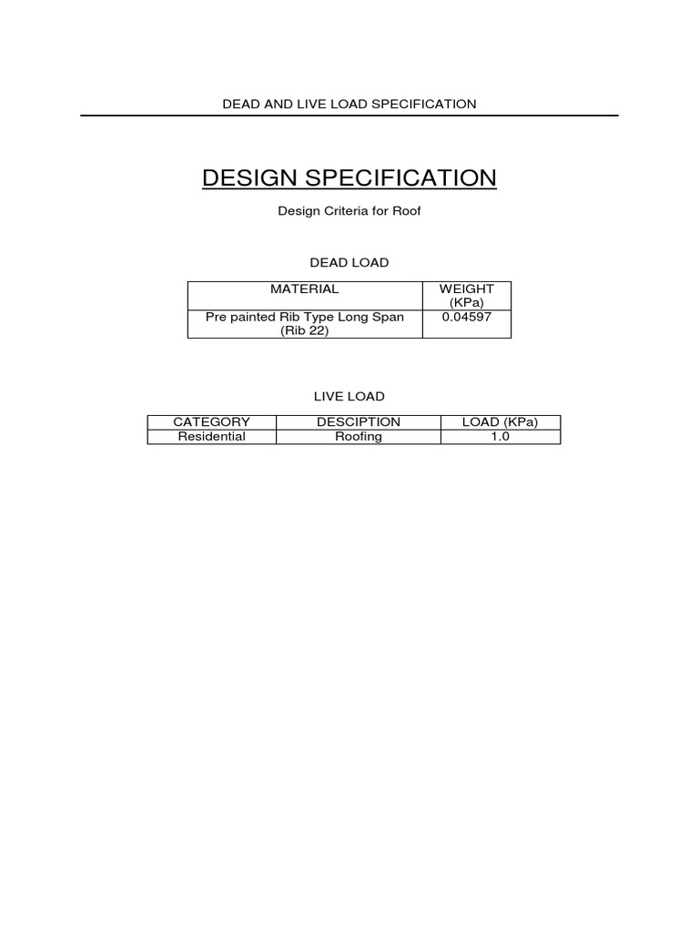 Dead and Live Load Specification | PDF