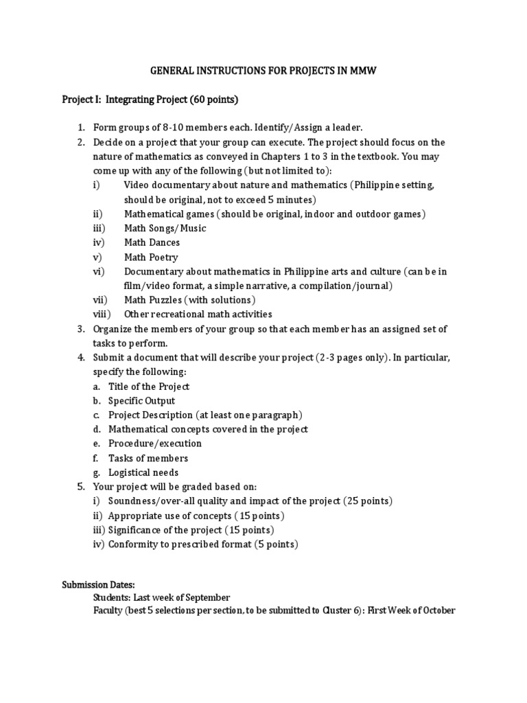 MMW Project Guidelines in Mathematics | PDF | Teaching Mathematics ...