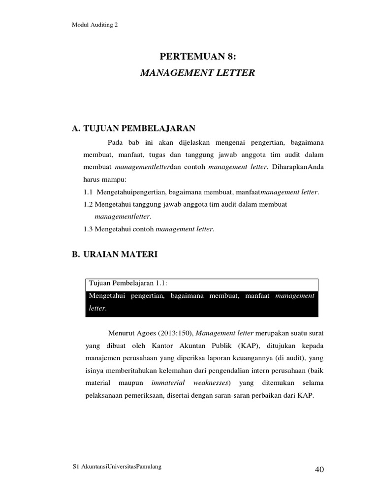 Pertemuan Ke-8 - Management Letter | PDF