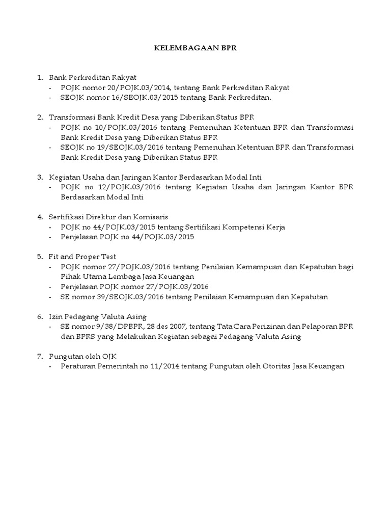 Rekap Peraturan Bpr