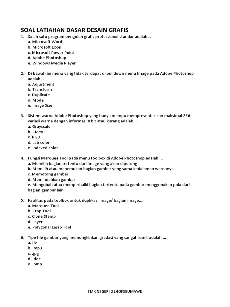 Soal Latihan Dasar Desain Grafis 2