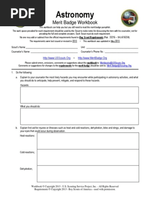 Astronomy Merit Badge Workbook | PDF | Boy Scouts Of America | Astronomy