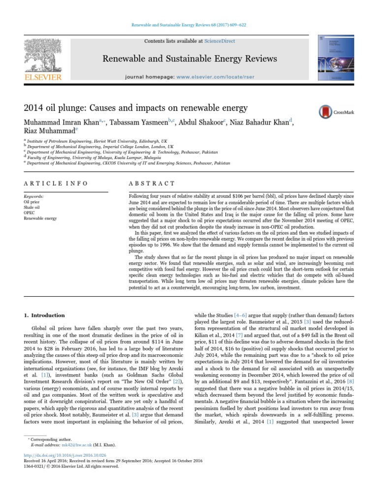 2014 Oil Plunge. Causes and Impacts On Renewable Energy | PDF | 2000s ...