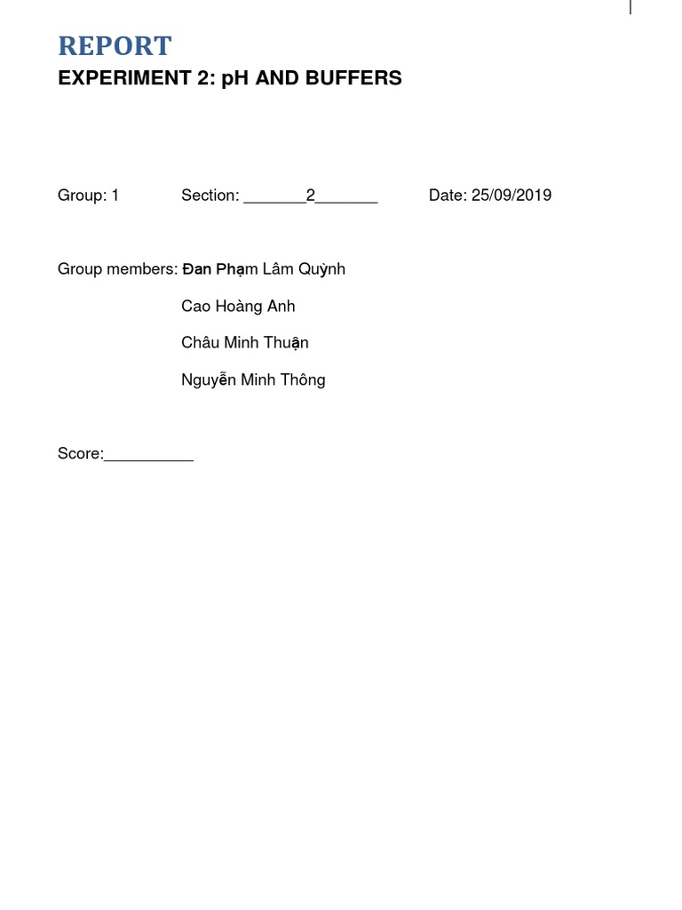 pH AND BUFFERS EXPERIMENT REPORT PDF Ph Acid