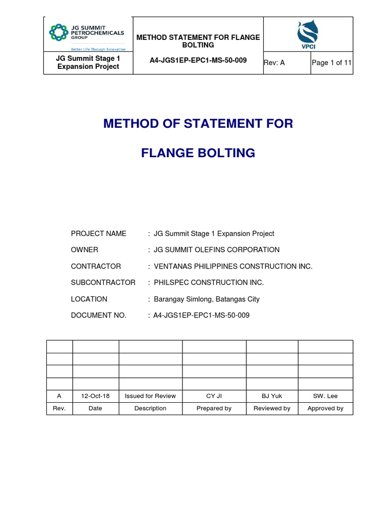 Flange Bolting Method Statement | PDF | Nut (Hardware) | Mechanical ...