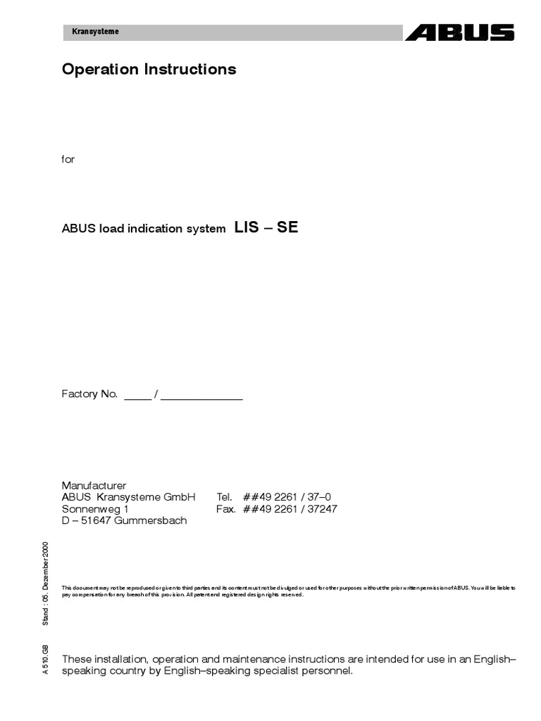 Operation Instructions: ABUS Load Indication System | Download Free PDF ...
