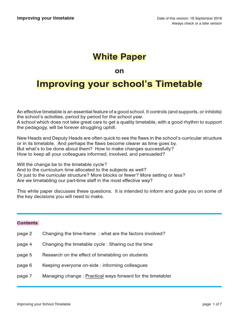 WhitePaper Improving Your Timetable | PDF | Language Education | Curriculum