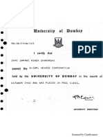 University of Bombay degree certificate scan