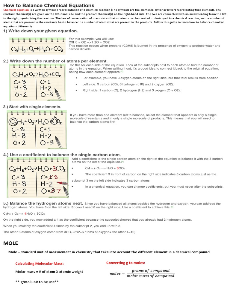 How To Balance Chemical Equations | PDF | Mole (Unit) | Ion