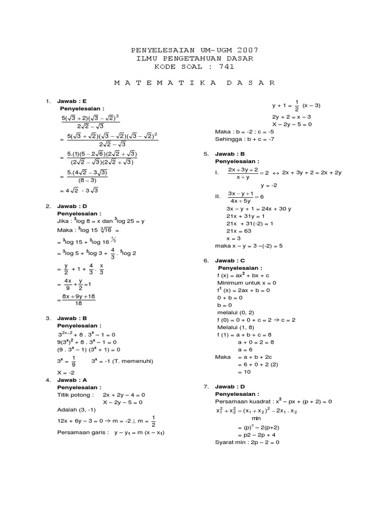 Pembahasan UTUL UGM 2007 Dasar 741 PDF | PDF