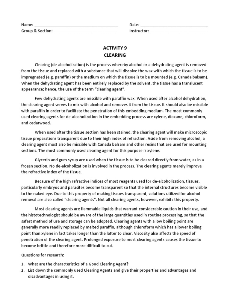 Histopathology Lab Activity 9 PDF Histology Materials