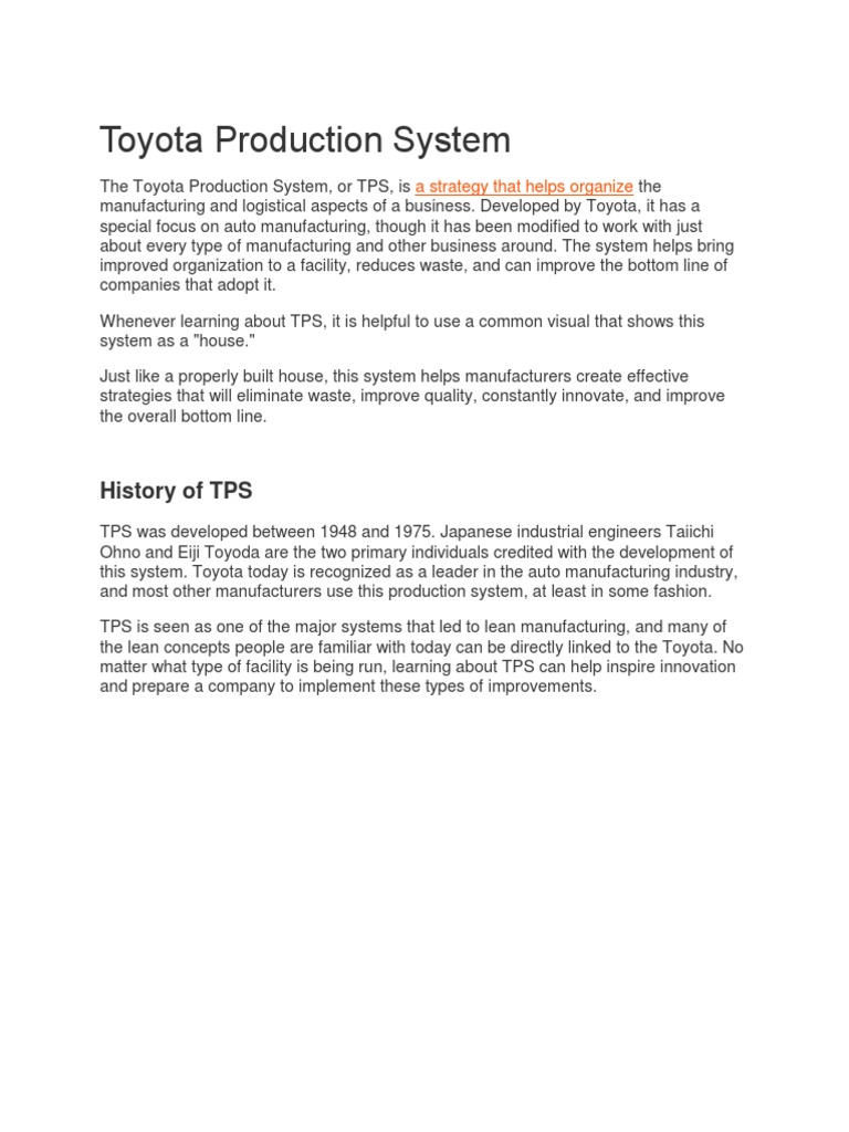 Overview of the Toyota Production System | PDF | Lean Manufacturing ...