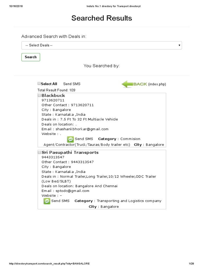 Bangalore Transport Directory Contacts | PDF | Semi Trailer Truck | Truck
