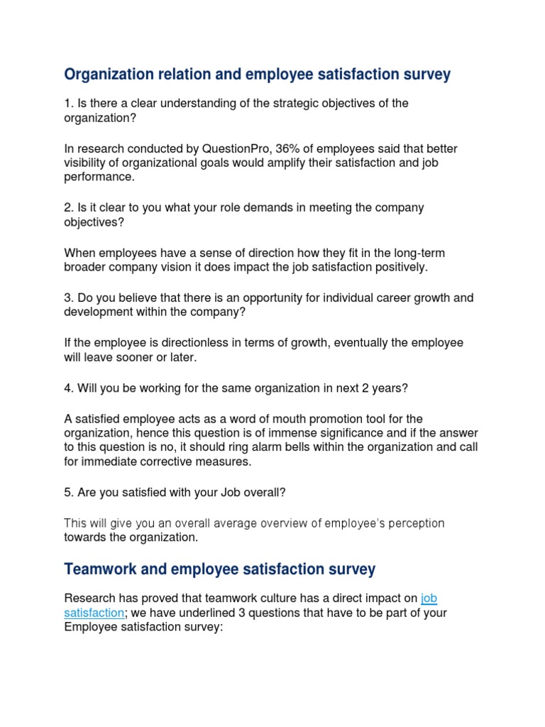 Employee Job Satisfaction Survey Guide | PDF | Job Satisfaction ...