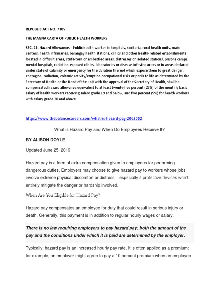 Hazard Pay PDF Overtime Employment