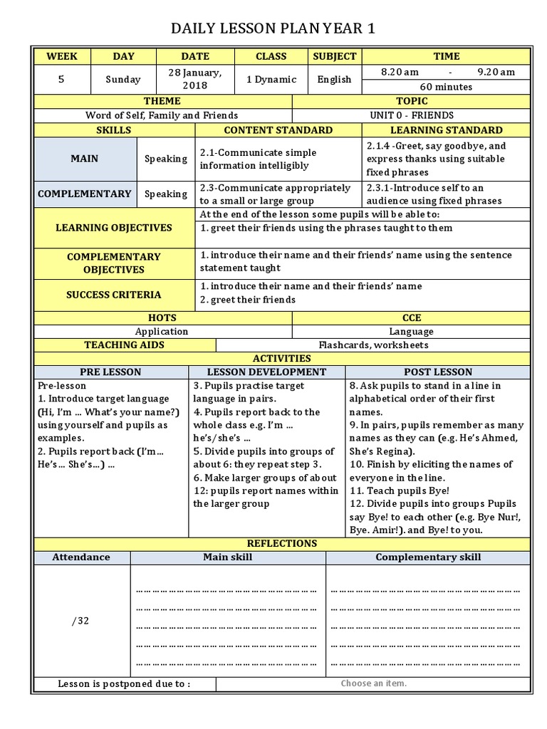 lesson plan year 1 supermind pdf lesson plan english language
