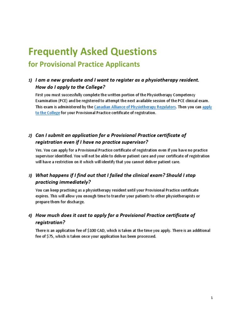 PCE Exam FAQs for Physiotherapy Residents | PDF | Career & Growth ...