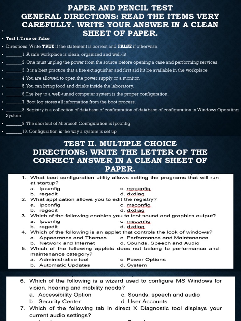 Paper and Pencil Test PDF