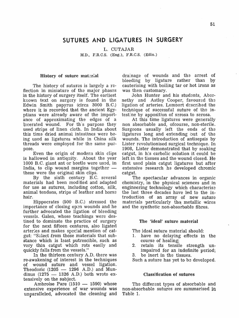 Sutures and Ligatures in Surgery | PDF | Surgical Suture | Surgery