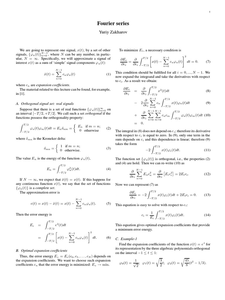 Fourier Series and Signal Approximation | PDF | Equations | Integral