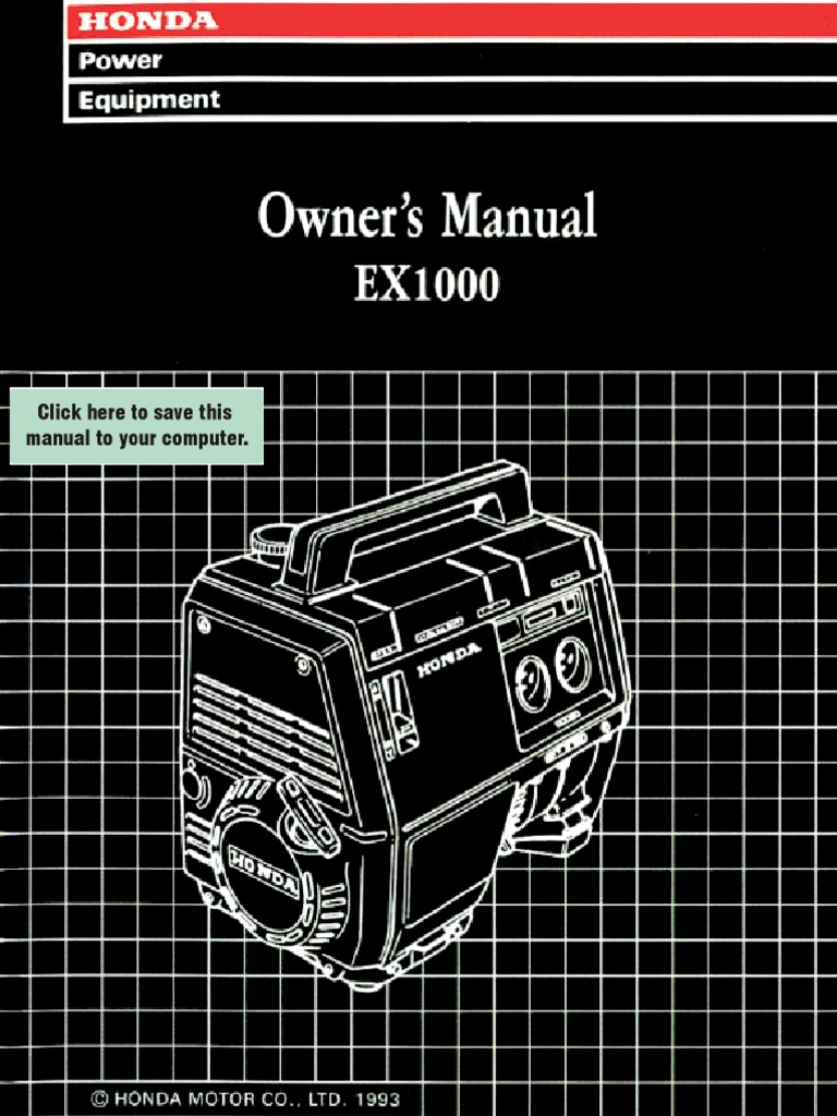 Honda Generator Ex1000 | Gasoline | Methanol. background image Honda EX1000  Owner's Manual ...