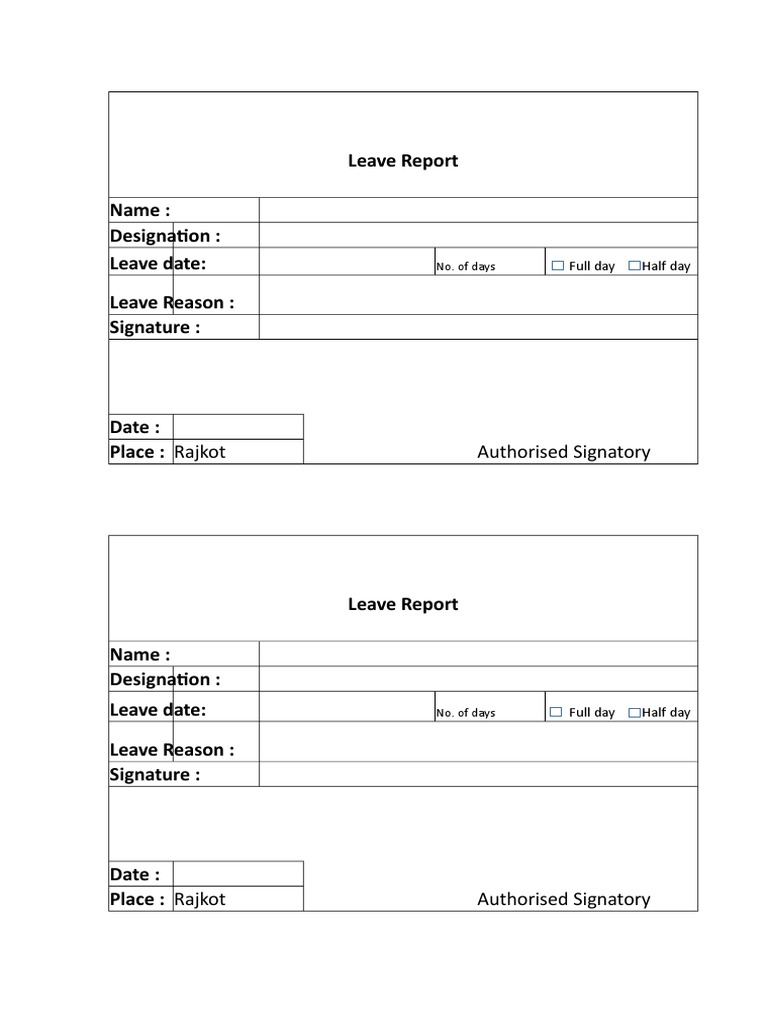 Leave Report Name Designation Leave Date Leave Reason Signature Pdf