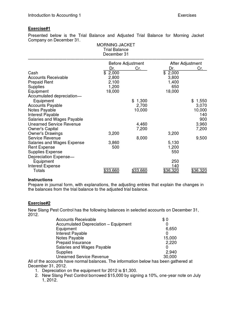 Pa 1 Adjusments And Worksheet Problems Debits And Credits Expense