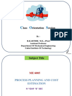 Process Planning & Cost Estimation Class Orientation