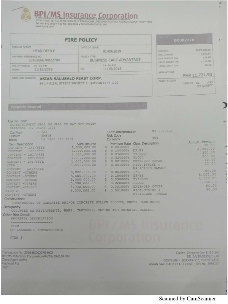 Fire Insurance | PDF