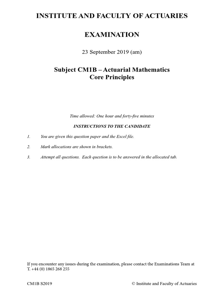 Institute and Faculty of Actuaries Examination: Subject CM1B ...