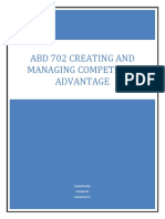 Abd 702 Creating and Managing Competitive Advantage: Submitted by Student ID Submitted To