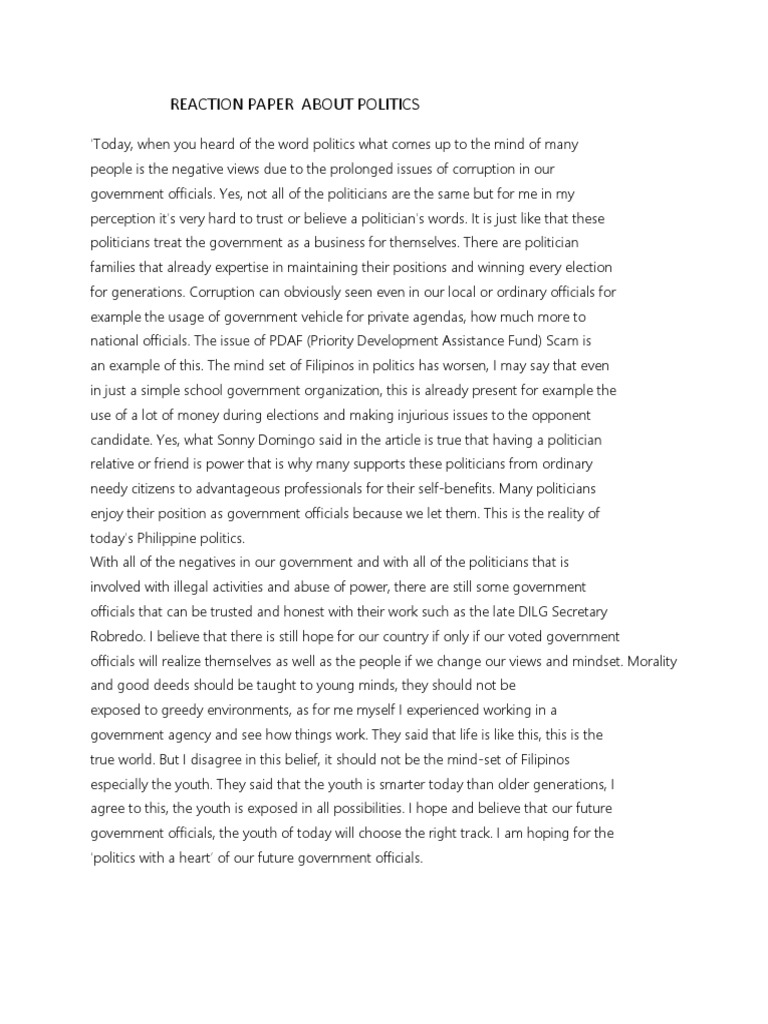 Reaction Paper About Politics | PDF | Social Institutions | Social Science