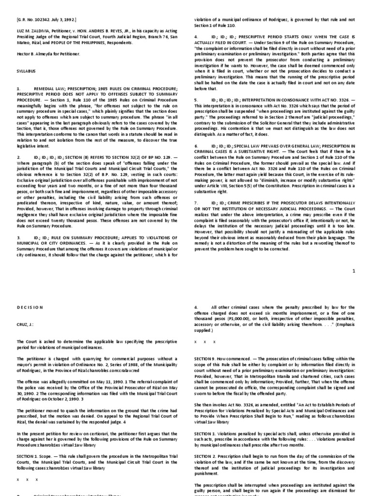 Rem Cases 110 PDF Statute Of Limitations Criminal Procedure In